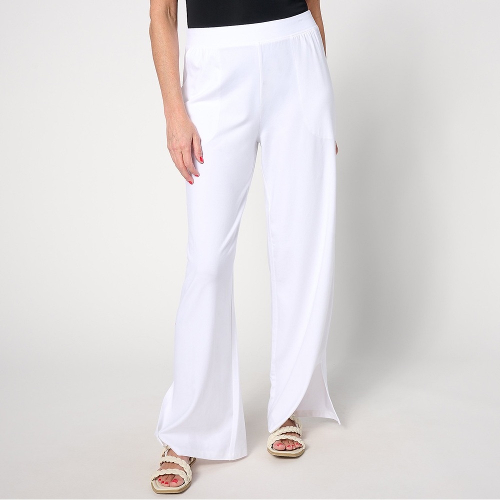 Denim & Co. Beach Jersey Petite Wide Leg Pant with Slits- Sz PL A637297